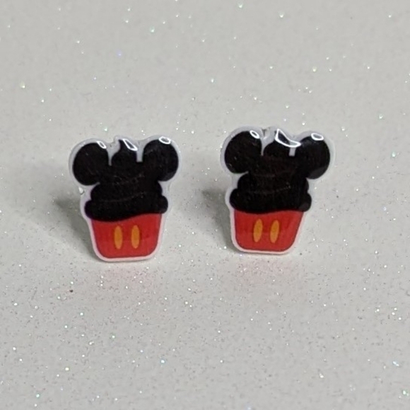 Mickey Mouse Cupcake Acrylic Resin Stud Earrings - Picture 2 of 4